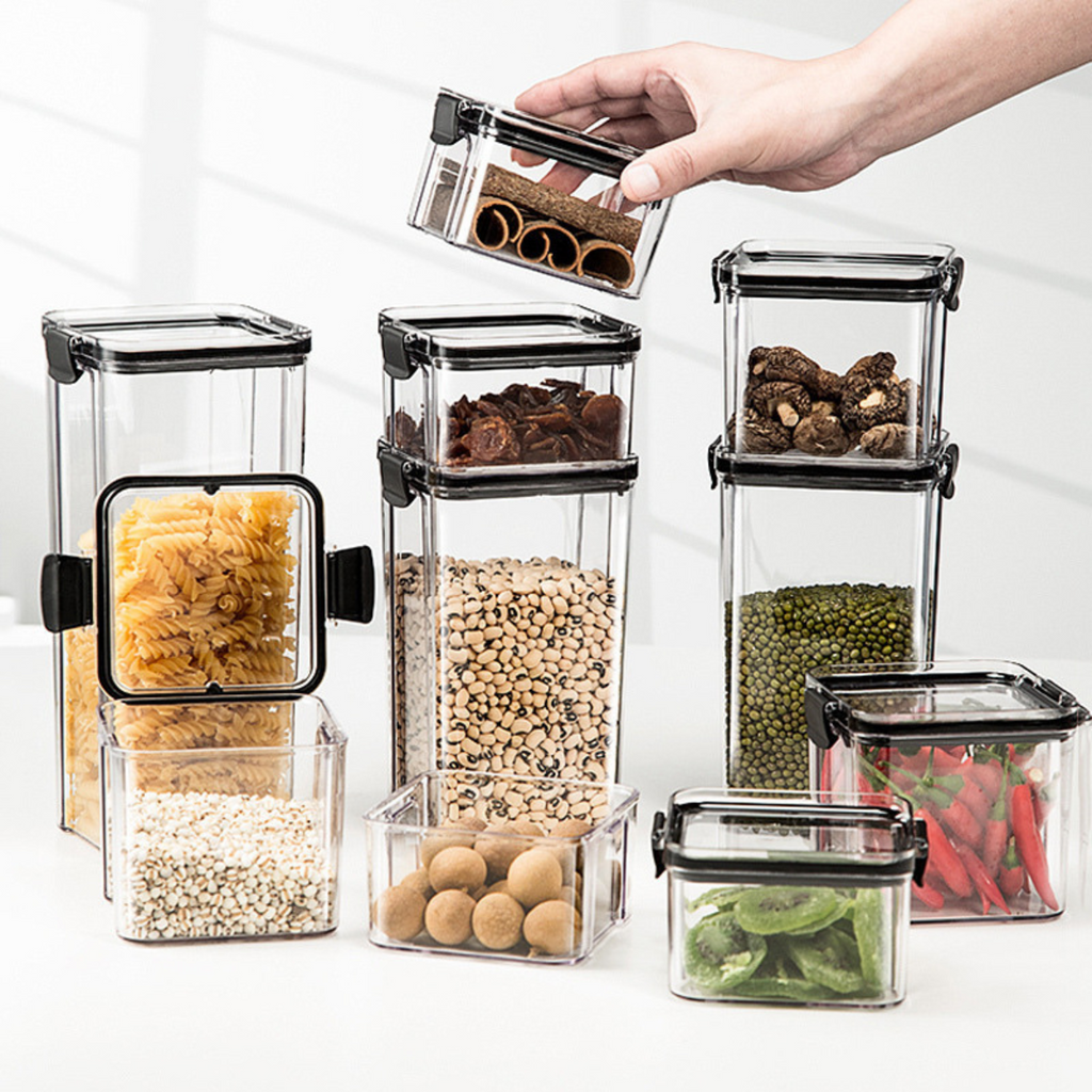 Conjunto de 10 Potes Organizadores Herméticos de Plástico con Tapa Selladora al Vacío