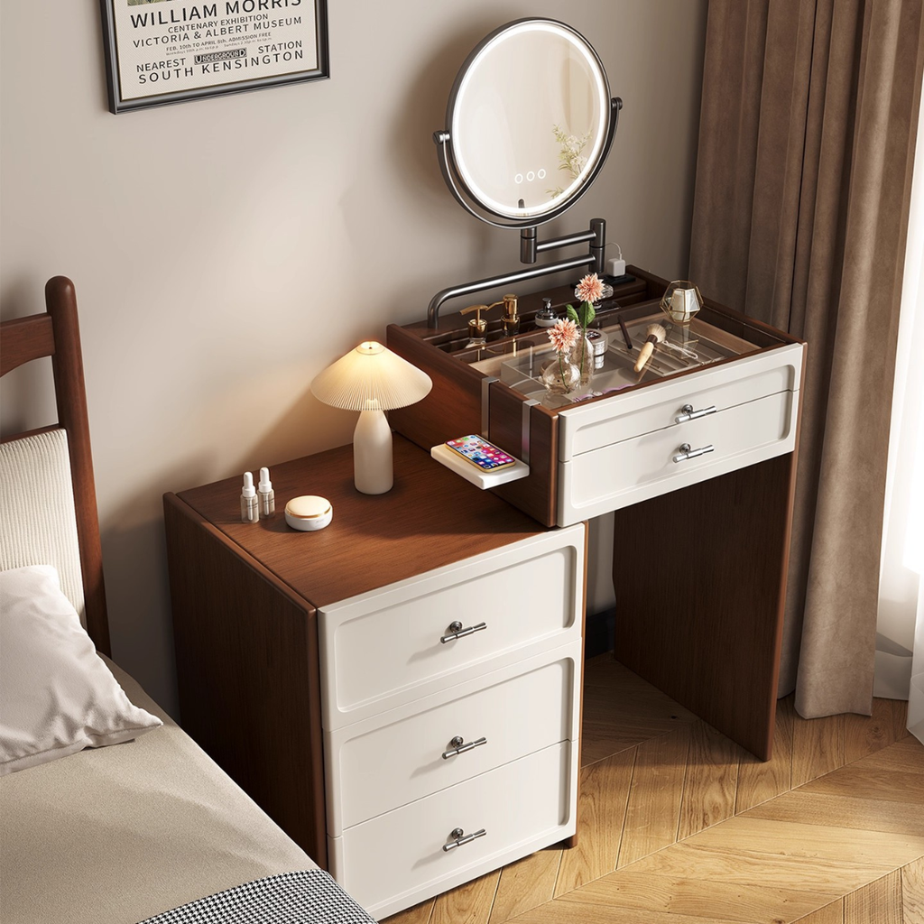 [Llevá 2 Pagá 1] Mesita Organizadora de Dormitorio de Madera con 4 Cajones y Compartimentos Inteligentes
