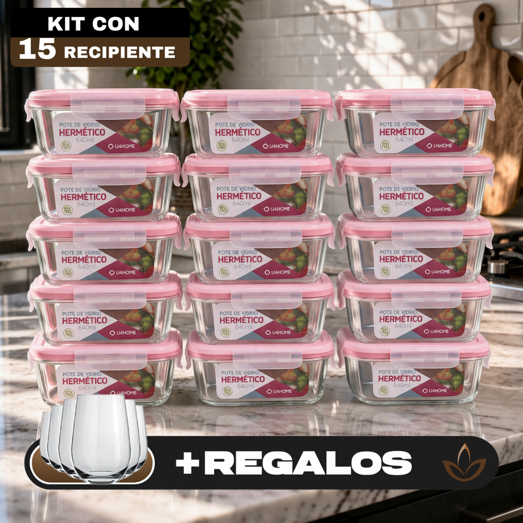 Kit con 15 Frascos Herméticos de Vidrio + 10 Vasos de Vidrio Aruba [¡ÚLTIMAS UNIDADES EN STOCK!]