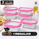Kit de 7 Frascos Herméticos de Vidrio Templado con Tapa de Sellado al Vacío + REGALO: Kit de Utensilios de Cocina